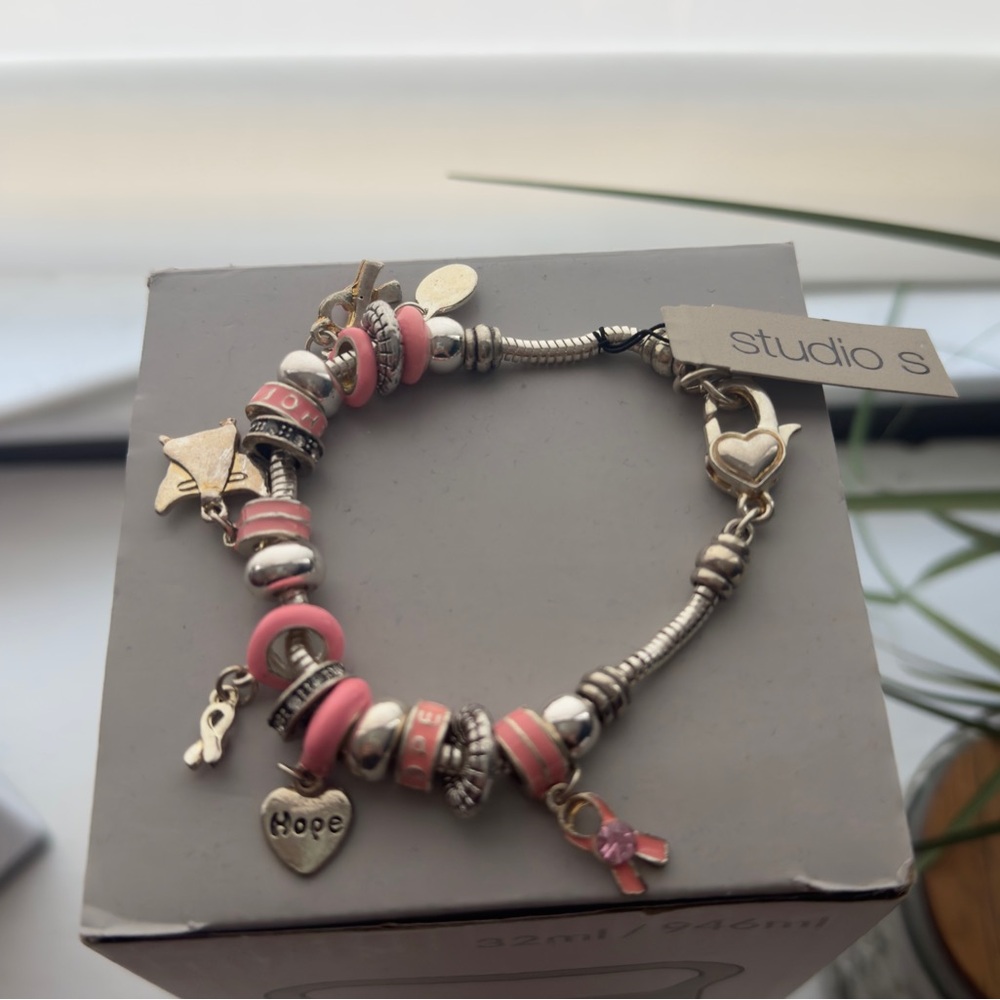 NWT Studio Pink and Silver Breast Cancer Awareness Beaded Bracelet